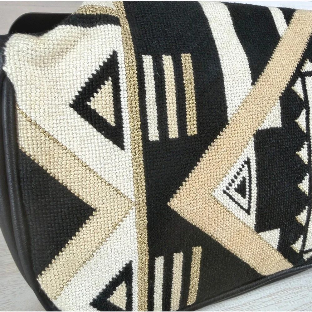 Vintage 80s Patricia Smith Moon Bag|Art Deco Geometric Needlepoint Chain Purse
